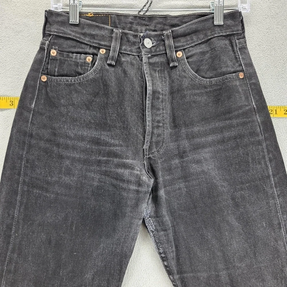 Vintage Levis 501 Jeans Mens Black Button Fly Made In USA Altered Hem Fits 26x27